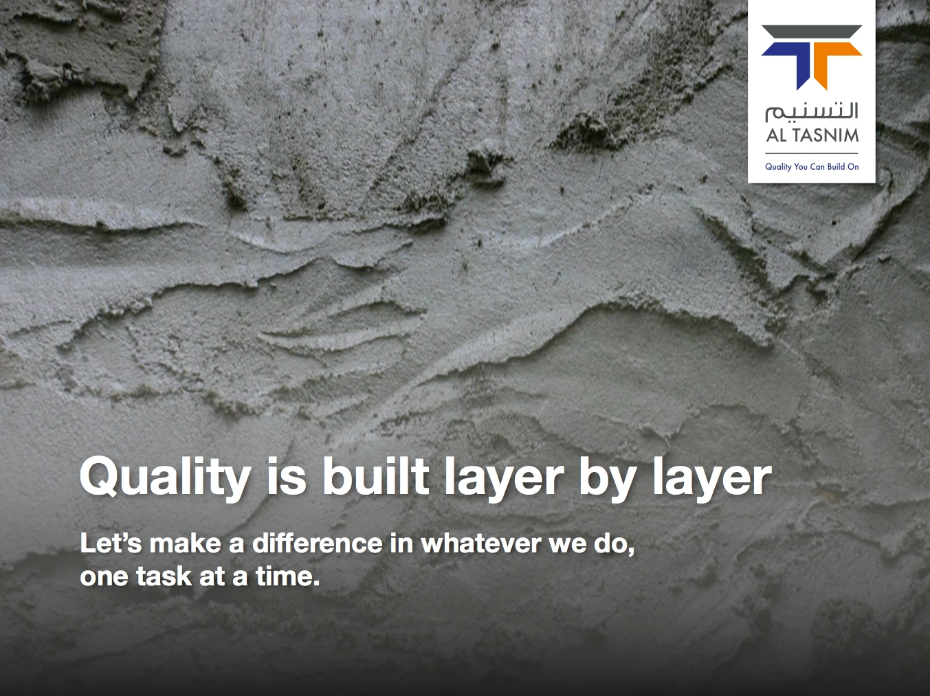 Al Tasnim advertising creative — 'Quality is built layer by layer'