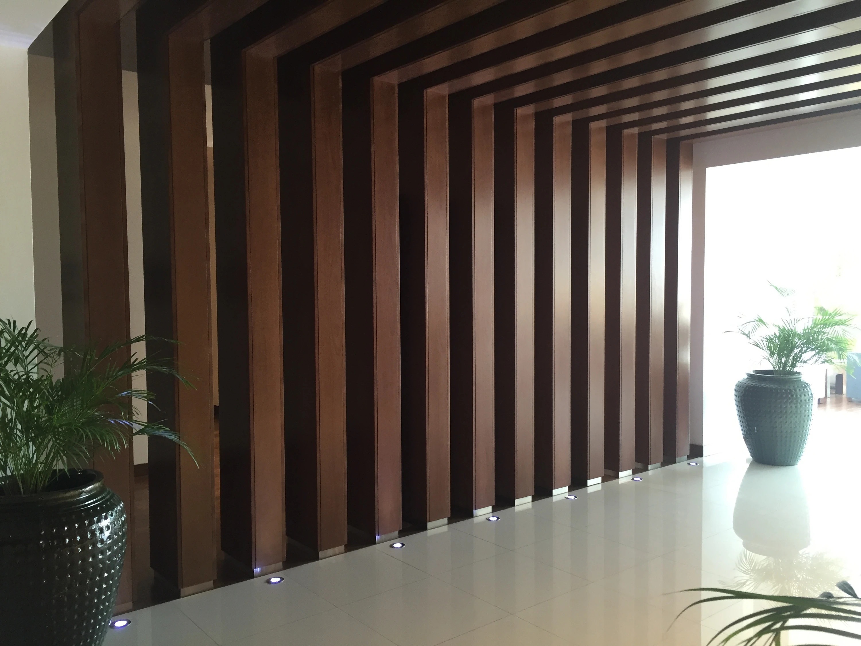 Backlit timber feature wall in the Ghala Golf Club clubhouse