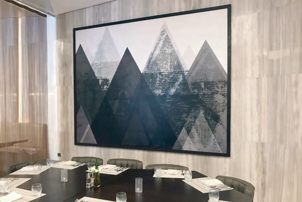 Digital art of the Jabal Akhdar mountains in a private dining room