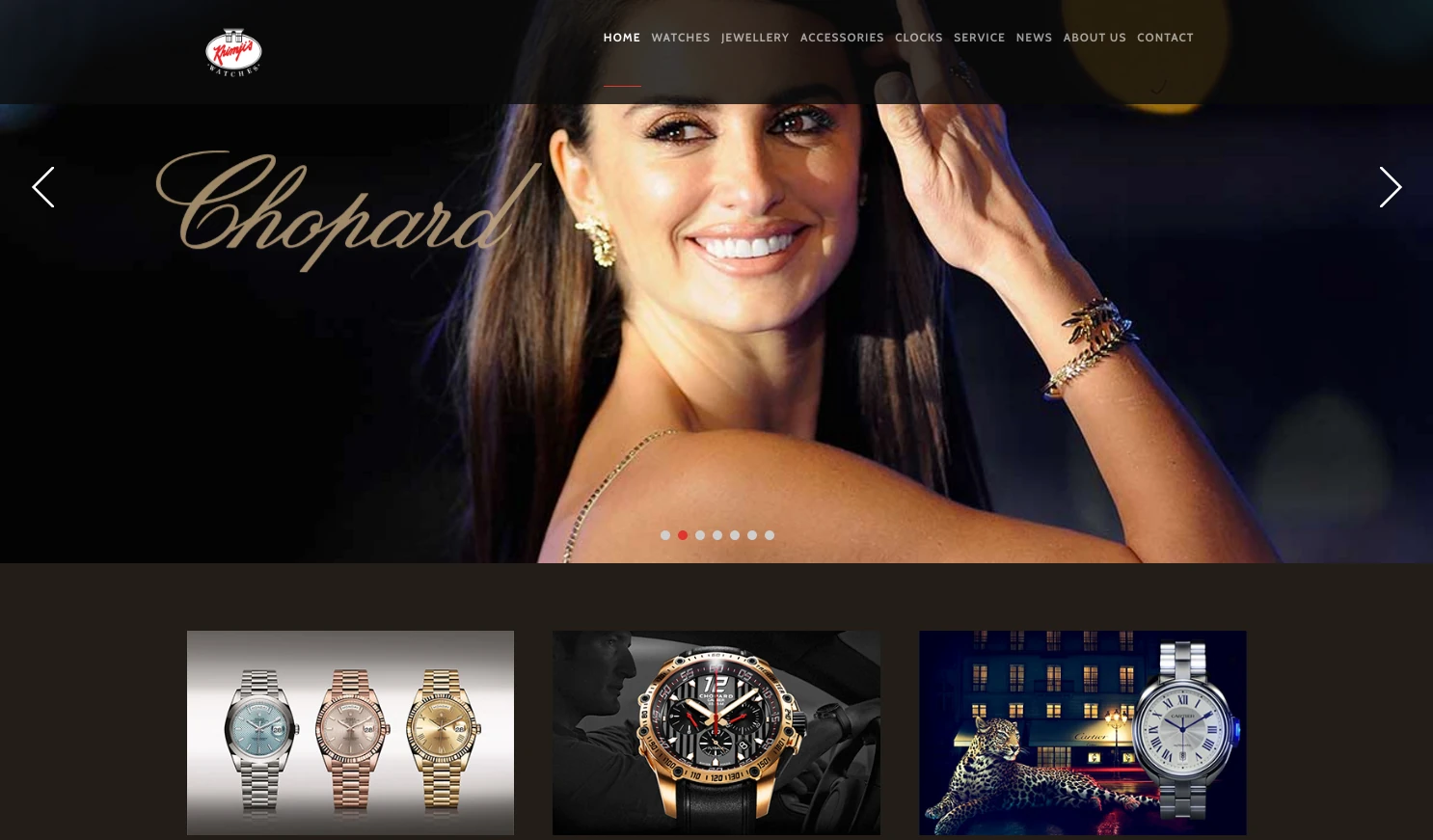 Khimji's Watches website home page, featuring Chopard