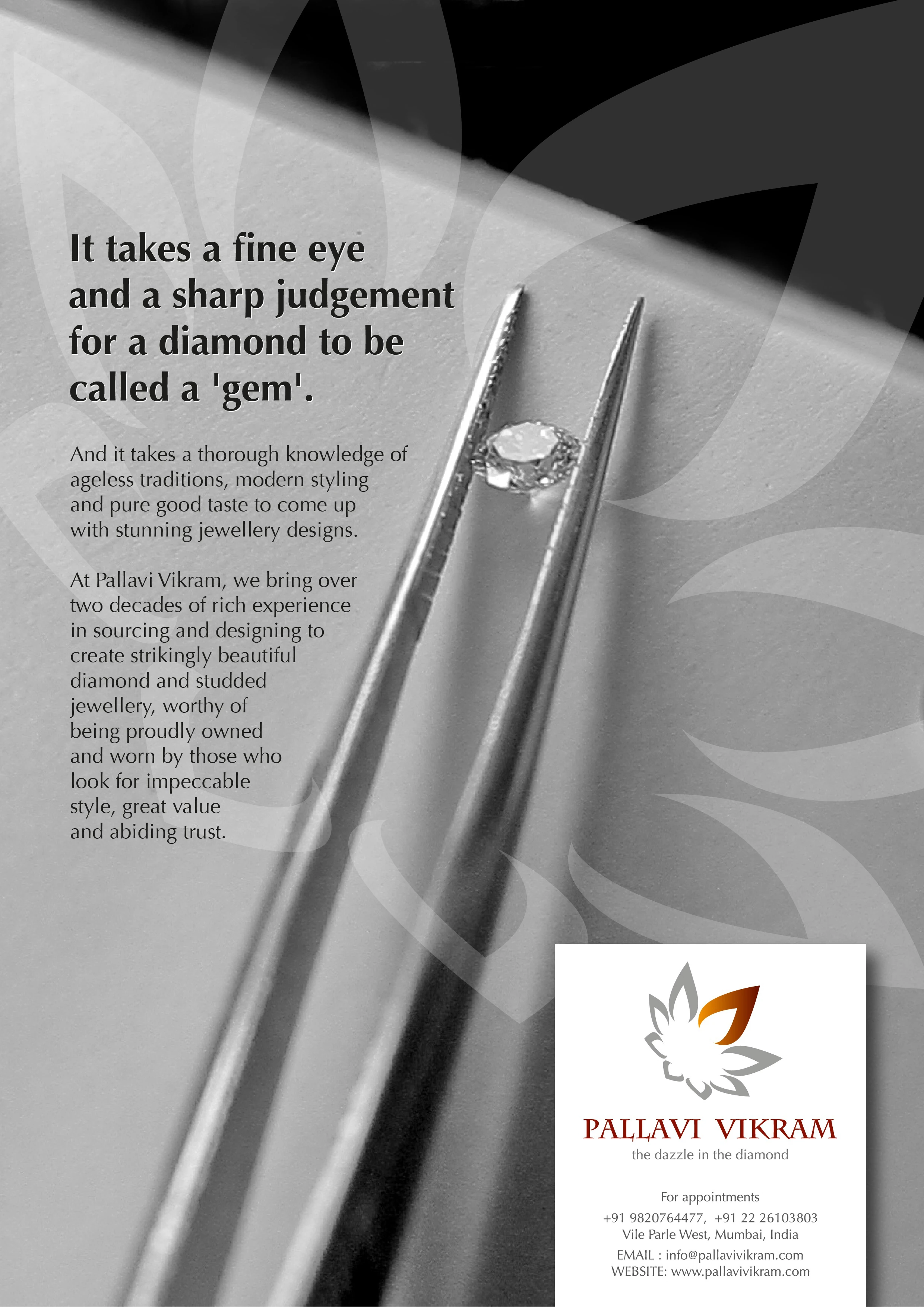 Pallavi Vikram launch creative with diamond imagery